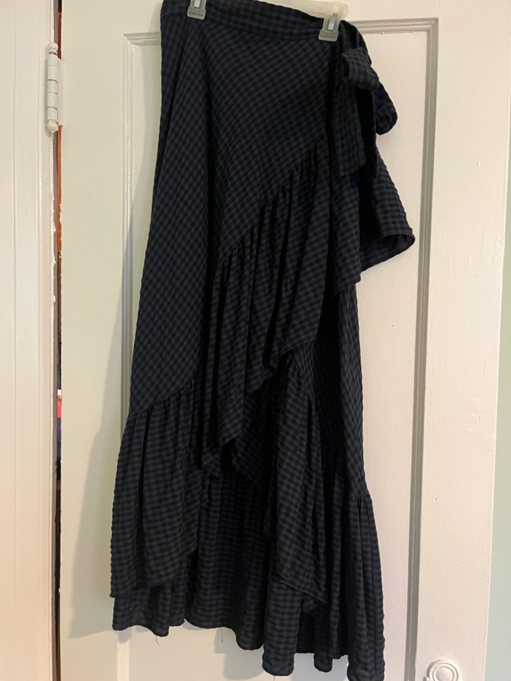 Womens High-Low Wrap Skirt in Black Plaid